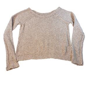 Free People womens boatneck chunky knit cotton sweater. Size L. Heathered pink